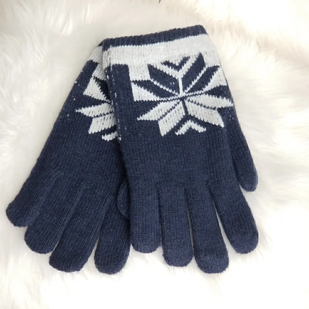 Navy blue snowflake gloves